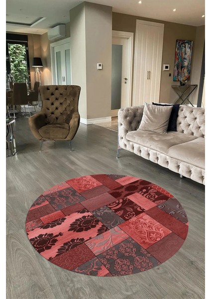 Dijital Kaymaz Yıkanabilir Patchwork Yuvarlak Balkon Mutfak Salon Halısı, N-Y-Patchwork-16-Kırmızı, fiyatları