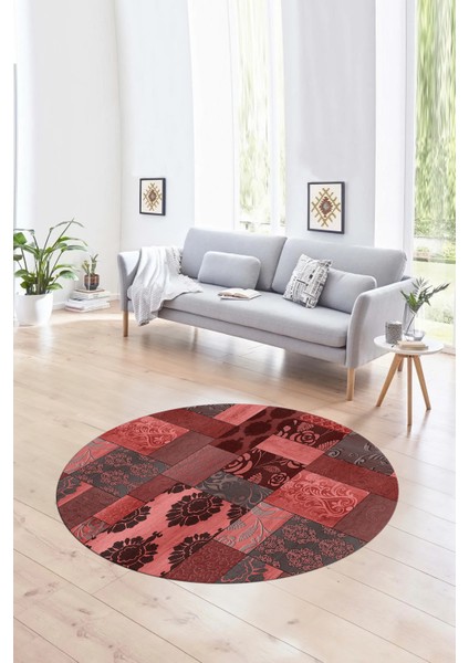Dijital Kaymaz Yıkanabilir Patchwork Yuvarlak Balkon Mutfak Salon Halısı, N-Y-Patchwork-16-Kırmızı, fırsatları
