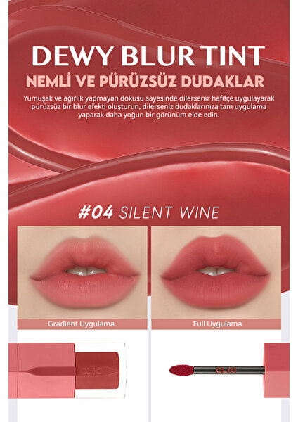 Blur Efekti Veren, Nemlendirici, Hafif Dokulu Tint Clio Dewy Blur Tint (04 Silent Wine)