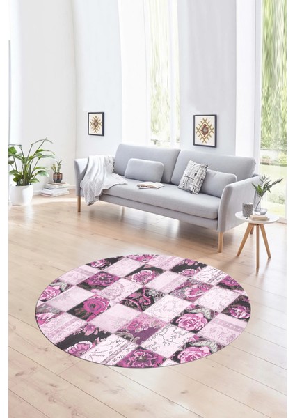 Dijital Kaymaz Yıkanabilir Patchwork Yuvarlak Balkon Mutfak Salon Halısı, N-Y-Patchwork-19-Pembe, fırsatları