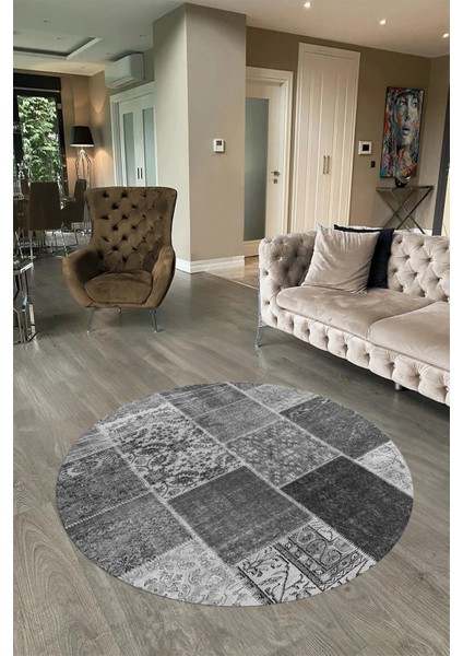 Dijital Kaymaz Yıkanabilir Patchwork Yuvarlak Balkon Mutfak Salon Halısı, N-Y-Patchwork-01-Gri, fiyatları