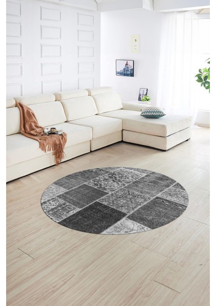 Dijital Kaymaz Yıkanabilir Patchwork Yuvarlak Balkon Mutfak Salon Halısı, N-Y-Patchwork-01-Gri, indirimleri
