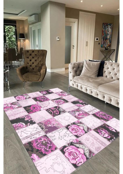 Dijital Baskı Kaymaz Taban Yıkanabilir Patchwork Yolluk Mutfak Salon Halısı, N-Patchwork-19-Pembe, fiyatları