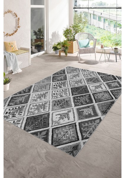 Dijital Baskı Kaymaz Taban Yıkanabilir Patchwork Yolluk Mutfak Salon Halısı, N-Patchwork-08-Gri,
