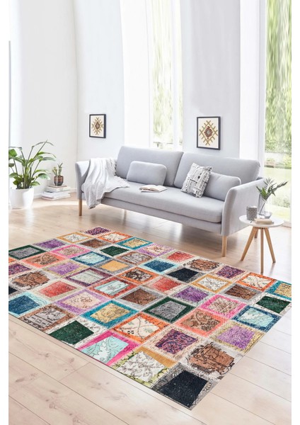 Dijital Baskı Kaymaz Taban Yıkanabilir Patchwork Yolluk Mutfak Salon Halısı, N-Patchwork-14-Renkli, fırsatları