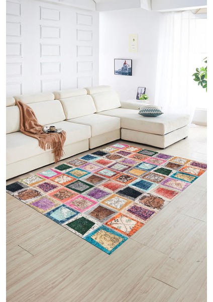 Dijital Baskı Kaymaz Taban Yıkanabilir Patchwork Yolluk Mutfak Salon Halısı, N-Patchwork-14-Renkli, indirimleri