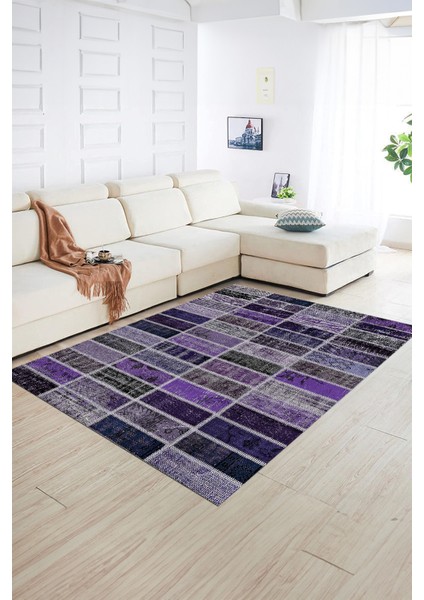 Dijital Baskı Kaymaz Taban Yıkanabilir Patchwork Yolluk Mutfak Salon Halısı, N-Patchwork-09-Mor, indirimleri