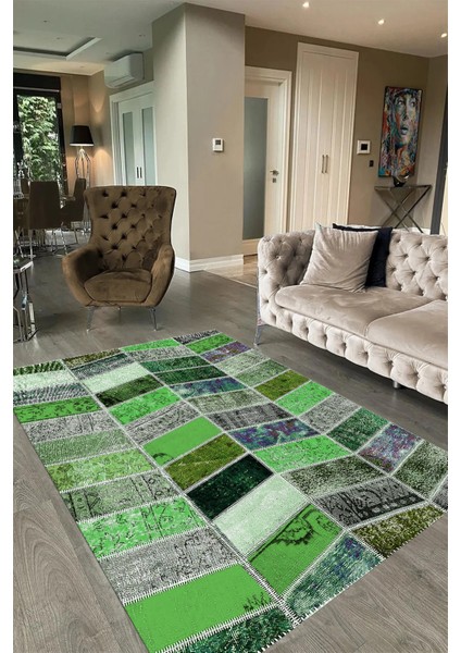 Dijital Baskı Kaymaz Taban Yıkanabilir Patchwork Yolluk Mutfak Salon Halısı, N-Patchwork-10-Yeşil, fiyatları