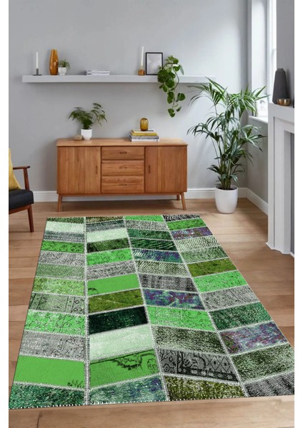 Dijital Baskı Kaymaz Taban Yıkanabilir Patchwork Yolluk Mutfak Salon Halısı, N-Patchwork-10-Yeşil, modelleri