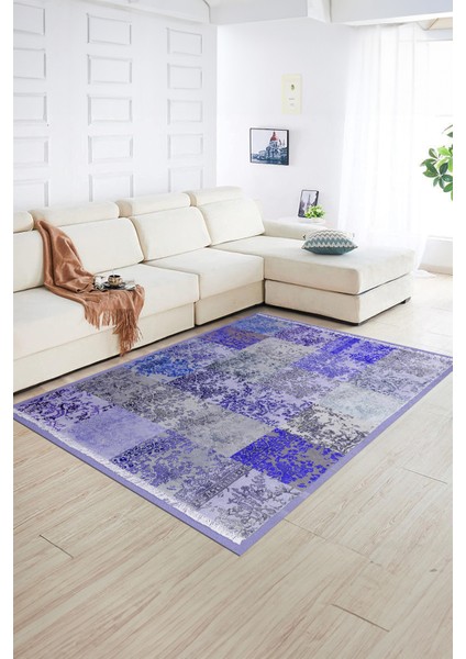Dijital Baskı Kaymaz Taban Yıkanabilir Patchwork Yolluk Mutfak Salon Halısı, N-Patchwork-17-Mavi, indirimleri