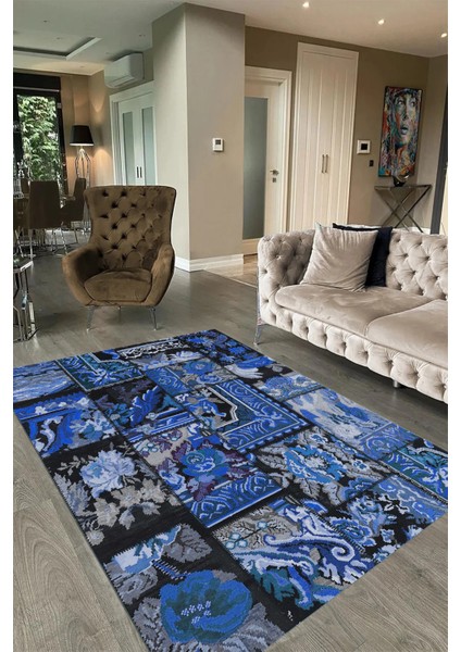 Dijital Baskı Kaymaz Taban Yıkanabilir Patchwork Yolluk Mutfak Salon Halısı, N-Patchwork-12-Mavi, fiyatları
