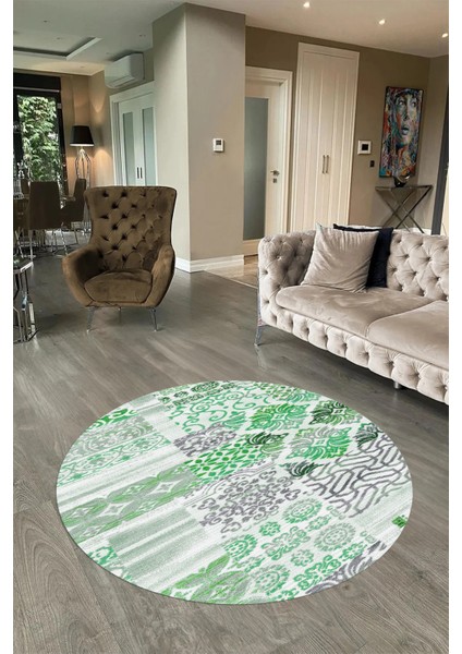 Dijital Kaymaz Yıkanabilir Patchwork Yuvarlak Balkon Mutfak Salon Halısı, N-Y-Patchwork-02-Yeşil, fiyatları