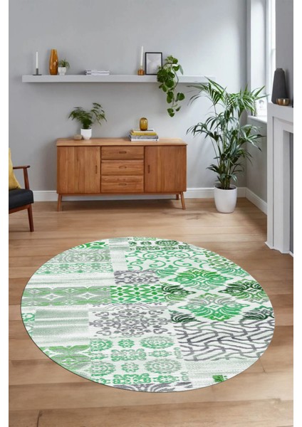 Dijital Kaymaz Yıkanabilir Patchwork Yuvarlak Balkon Mutfak Salon Halısı, N-Y-Patchwork-02-Yeşil, modelleri