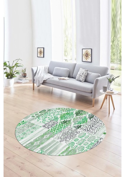 Dijital Kaymaz Yıkanabilir Patchwork Yuvarlak Balkon Mutfak Salon Halısı, N-Y-Patchwork-02-Yeşil, fırsatları