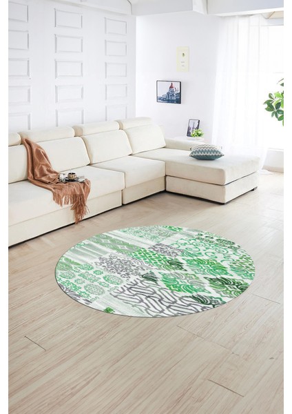 Dijital Kaymaz Yıkanabilir Patchwork Yuvarlak Balkon Mutfak Salon Halısı, N-Y-Patchwork-02-Yeşil, indirimleri