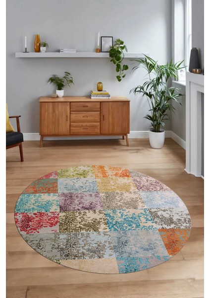 Dijital Kaymaz Yıkanabilir Patchwork Yuvarlak Balkon Mutfak Salon Halısı, N-Y-Patchwork-17-Renkli, modelleri