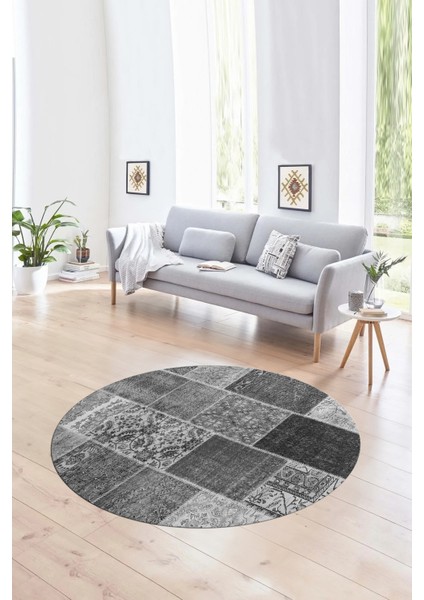 Dijital Kaymaz Yıkanabilir Patchwork Yuvarlak Balkon Mutfak Salon Halısı, N-Y-Patchwork-01-Gri, fırsatları