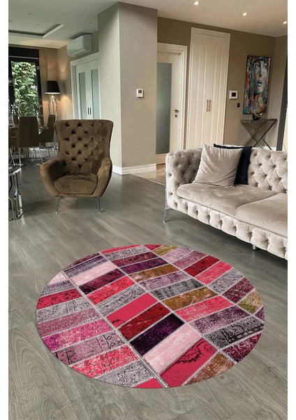 Dijital Kaymaz Yıkanabilir Patchwork Yuvarlak Balkon Mutfak Salon Halısı, N-Y-Patchwork-10-Kırmızı, fiyatları