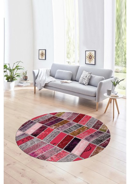 Dijital Kaymaz Yıkanabilir Patchwork Yuvarlak Balkon Mutfak Salon Halısı, N-Y-Patchwork-10-Kırmızı, fırsatları