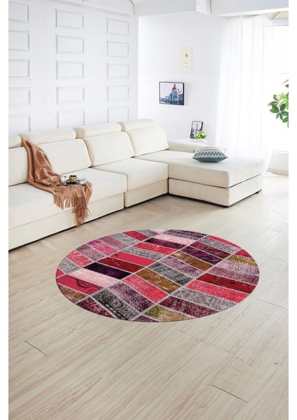 Dijital Kaymaz Yıkanabilir Patchwork Yuvarlak Balkon Mutfak Salon Halısı, N-Y-Patchwork-10-Kırmızı, indirimleri
