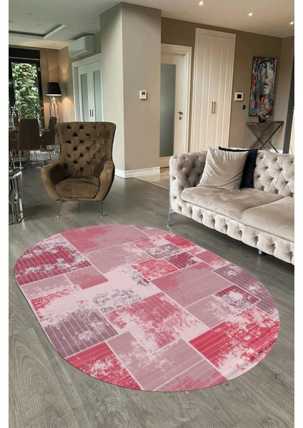 Dijital Kaymaz Yıkanabilir Patchwork Oval Yolluk Mutfak Salon Halısı, N-O-Patchwork-20-Kırmızı, fiyatları