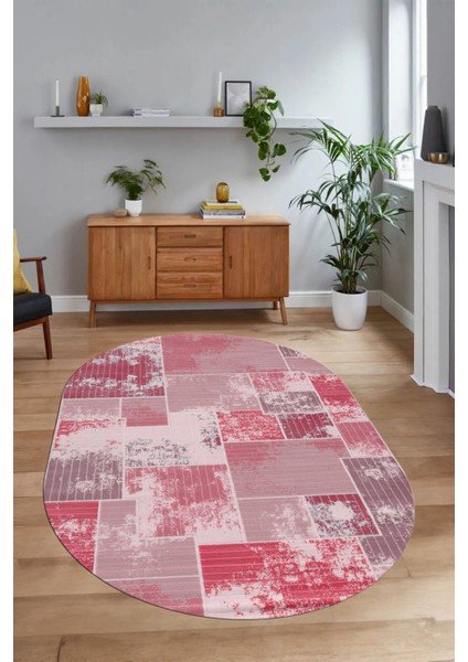 Dijital Kaymaz Yıkanabilir Patchwork Oval Yolluk Mutfak Salon Halısı, N-O-Patchwork-20-Kırmızı, modelleri