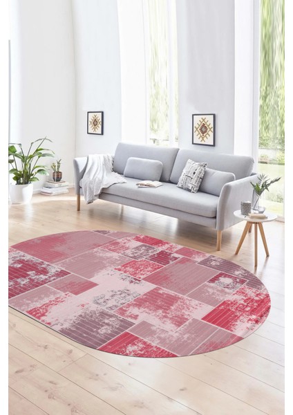 Dijital Kaymaz Yıkanabilir Patchwork Oval Yolluk Mutfak Salon Halısı, N-O-Patchwork-20-Kırmızı, fırsatları