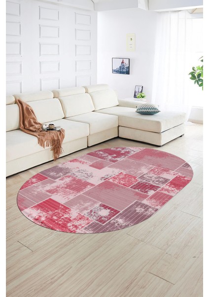 Dijital Kaymaz Yıkanabilir Patchwork Oval Yolluk Mutfak Salon Halısı, N-O-Patchwork-20-Kırmızı, indirimleri