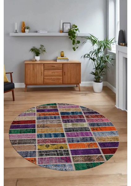 Dijital Kaymaz Yıkanabilir Patchwork Yuvarlak Balkon Mutfak Salon Halısı, N-Y-Patchwork-09-Renkli, modelleri