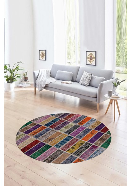 Dijital Kaymaz Yıkanabilir Patchwork Yuvarlak Balkon Mutfak Salon Halısı, N-Y-Patchwork-09-Renkli, fırsatları