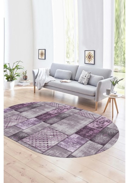 Dijital Kaymaz Yıkanabilir Patchwork Oval Yolluk Mutfak Salon Halısı, N-O-Patchwork-18-Mor, fırsatları