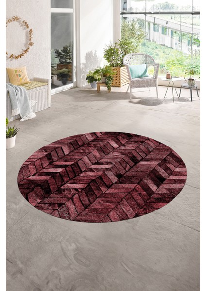 Dijital Kaymaz Yıkanabilir Patchwork Yuvarlak Balkon Mutfak Salon Halısı, N-Y-Patchwork-13-Kırmızı,