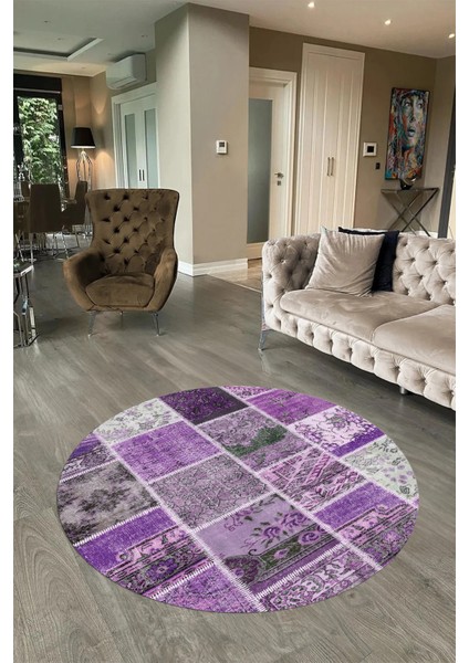 Dijital Kaymaz Yıkanabilir Patchwork Yuvarlak Balkon Mutfak Salon Halısı, N-Y-Patchwork-04-Mor, fiyatları