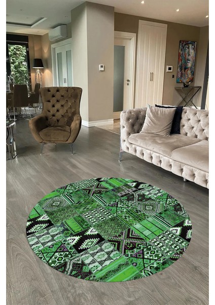 Dijital Kaymaz Yıkanabilir Patchwork Yuvarlak Balkon Mutfak Salon Halısı, N-Y-Patchwork-06-Yeşil, fiyatları