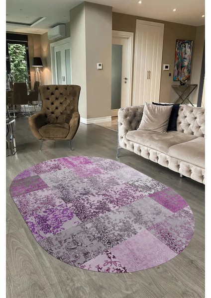 Dijital Kaymaz Yıkanabilir Patchwork Oval Yolluk Mutfak Salon Halısı, N-O-Patchwork-17-Pembe, fiyatları