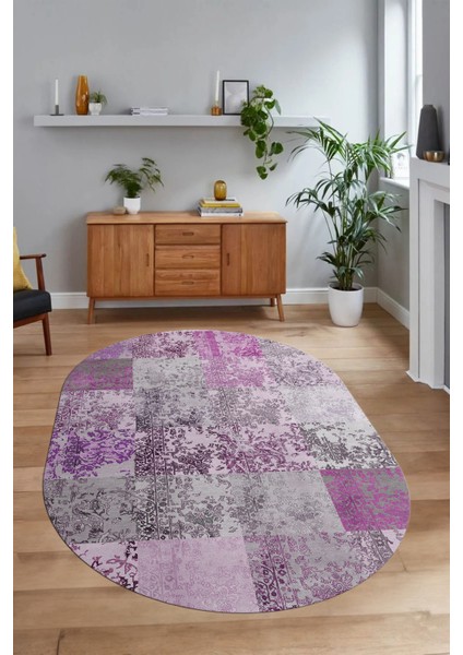 Dijital Kaymaz Yıkanabilir Patchwork Oval Yolluk Mutfak Salon Halısı, N-O-Patchwork-17-Pembe, modelleri