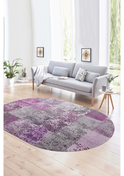Dijital Kaymaz Yıkanabilir Patchwork Oval Yolluk Mutfak Salon Halısı, N-O-Patchwork-17-Pembe, fırsatları