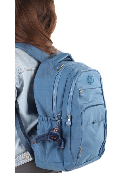 NP289 Unisex Su Geçirmez Kumaş Günlük Okul Seyahat Mavi Sırt Çantası