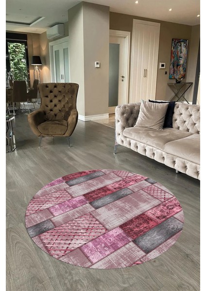 Dijital Kaymaz Yıkanabilir Patchwork Yuvarlak Balkon Mutfak Salon Halısı, N-Y-Patchwork-18-Pembe, fiyatları