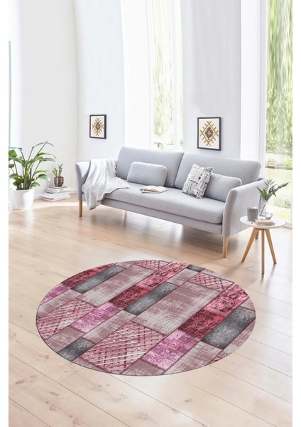 Dijital Kaymaz Yıkanabilir Patchwork Yuvarlak Balkon Mutfak Salon Halısı, N-Y-Patchwork-18-Pembe, fırsatları