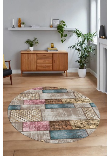 Dijital Kaymaz Yıkanabilir Patchwork Yuvarlak Balkon Mutfak Salon Halısı, N-Y-Patchwork-18-Renkli, modelleri