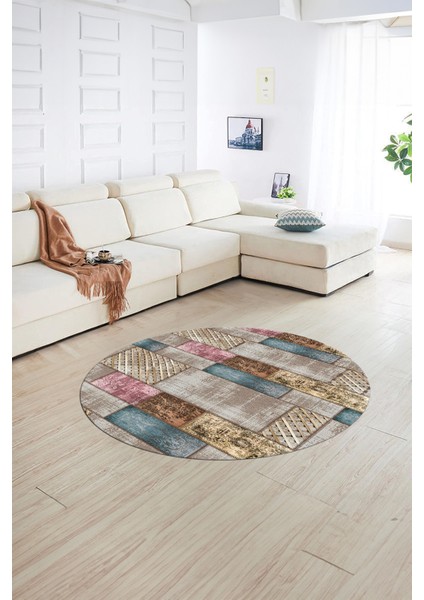 Dijital Kaymaz Yıkanabilir Patchwork Yuvarlak Balkon Mutfak Salon Halısı, N-Y-Patchwork-18-Renkli, indirimleri