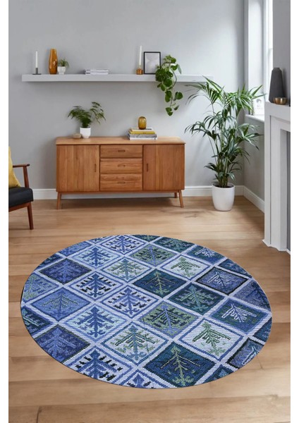 Dijital Kaymaz Yıkanabilir Patchwork Yuvarlak Balkon Mutfak Salon Halısı, N-Y-Patchwork-08-Mavi, modelleri