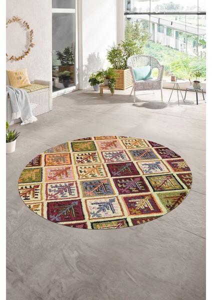 Dijital Kaymaz Yıkanabilir Patchwork Yuvarlak Balkon Mutfak Salon Halısı, N-Y-Patchwork-08-Renkli,