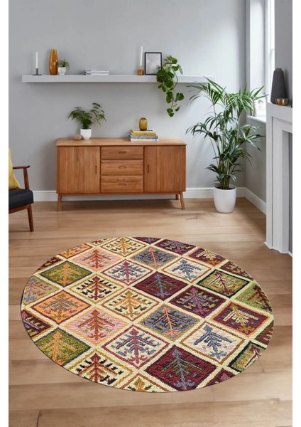 Dijital Kaymaz Yıkanabilir Patchwork Yuvarlak Balkon Mutfak Salon Halısı, N-Y-Patchwork-08-Renkli, modelleri