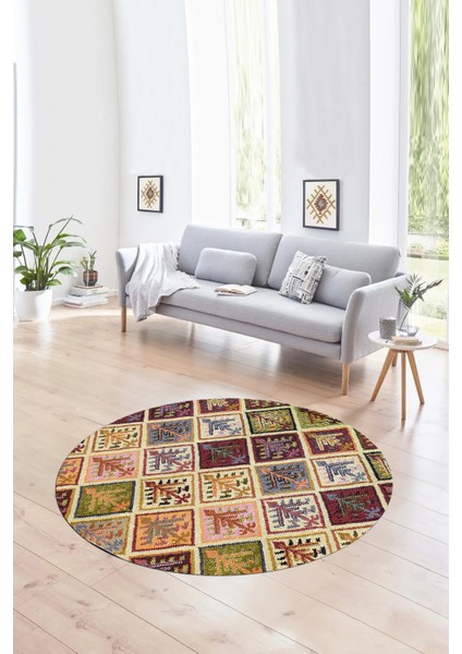 Dijital Kaymaz Yıkanabilir Patchwork Yuvarlak Balkon Mutfak Salon Halısı, N-Y-Patchwork-08-Renkli, fırsatları