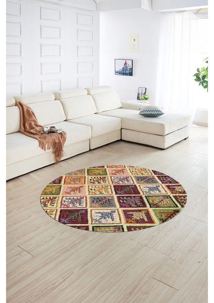 Dijital Kaymaz Yıkanabilir Patchwork Yuvarlak Balkon Mutfak Salon Halısı, N-Y-Patchwork-08-Renkli, indirimleri