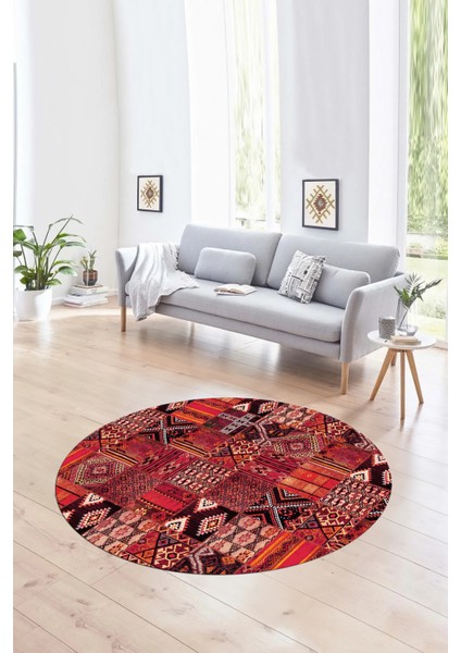 Dijital Kaymaz Yıkanabilir Patchwork Yuvarlak Balkon Mutfak Salon Halısı, N-Y-Patchwork-06-Kırmızı, fırsatları