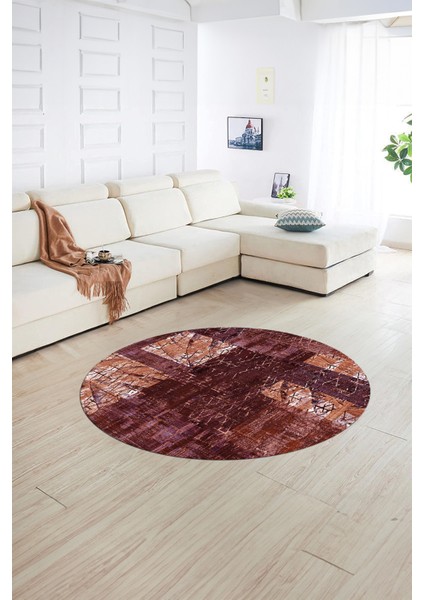 Dijital Kaymaz Yıkanabilir Patchwork Yuvarlak Balkon Mutfak Salon Halısı, N-Y-Patchwork-05-Kırmızı, indirimleri