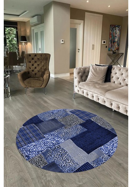 Dijital Kaymaz Yıkanabilir Patchwork Yuvarlak Balkon Mutfak Salon Halısı, N-Y-Patchwork-15-Mavi, fiyatları